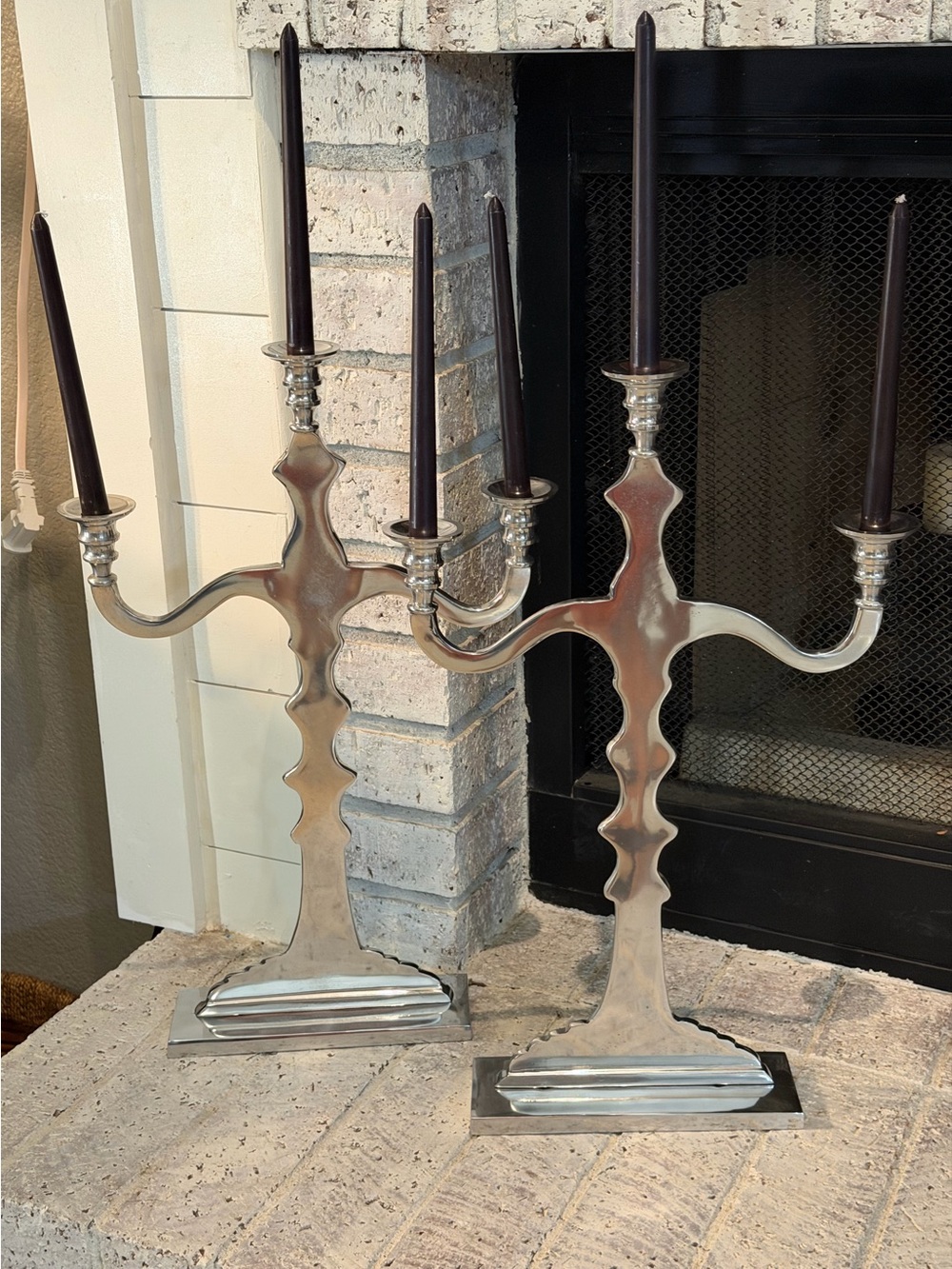 Z Gallerie Neville Candelabra Pair Silver 3 Arm Candle Holders Hollywood Regency
